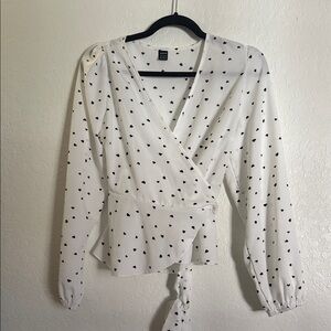 SHEIN White Heart Print Wrap Blouse